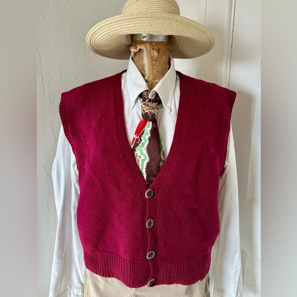 Annie Hall look 40's/50’s hand knit woolen button front vest - Picture 1 of 11